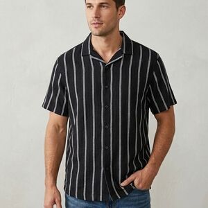 Sonoma Vacation Shirt Mens 2XL Black Stripe Linen Blend Short Sleeve Button New